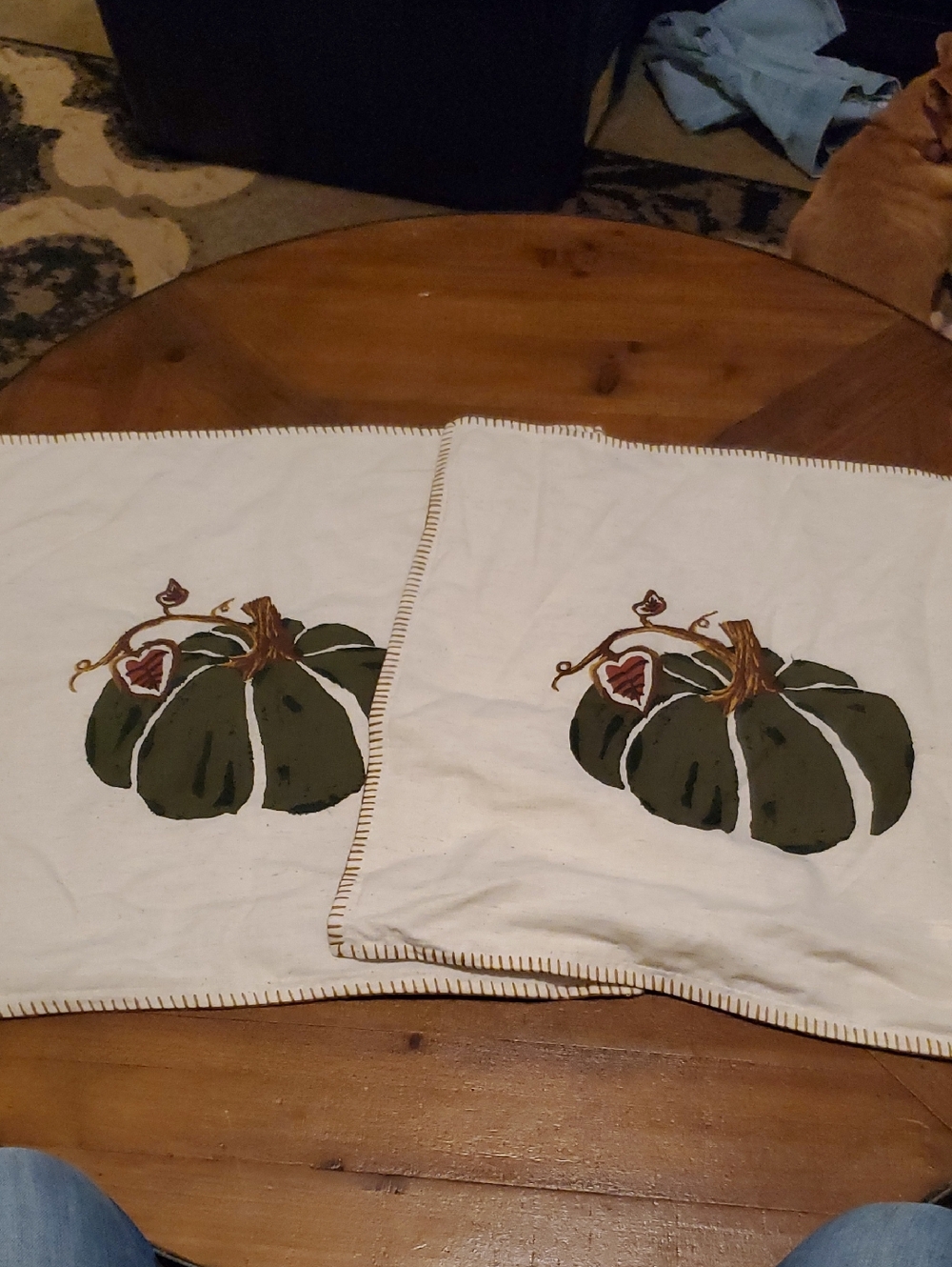 Threshold Cream Pillow Covers with Olive Pumpkin Motif